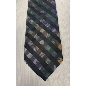 Designer Collection Tie, Checkered Print,‎ Black Brown, Blue, Green 63"